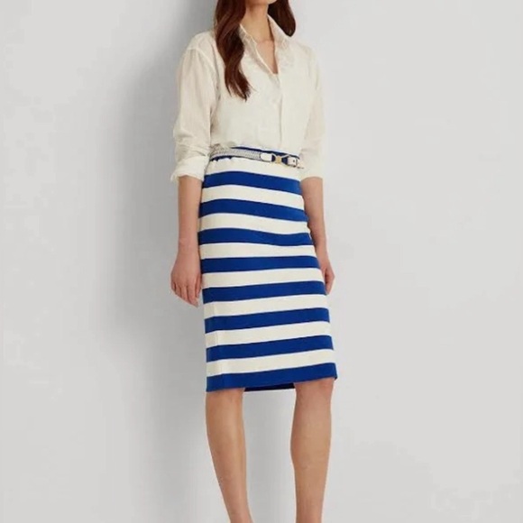 Ralph Lauren Dresses & Skirts - NWT! RALPH LAUREN Blue and White Stretch Midi Skirt Nautical Sz L
